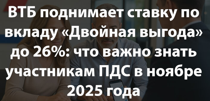 ВТБ поднимает ставку по вкладу «Двойная выгода» до 26%: что важно знать участникам ПДС в ноябре 2025 года