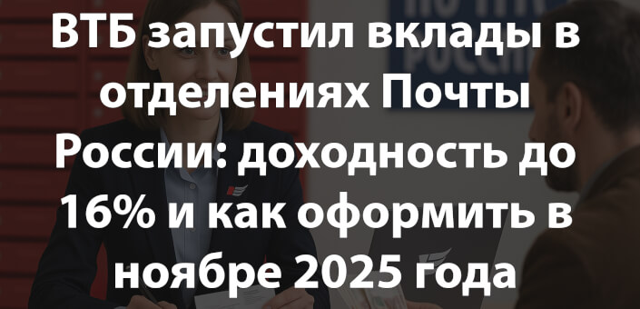 ВТБ запустил вклады в отделениях Почты России: доходность до 16% и как оформить в ноябре 2025 года