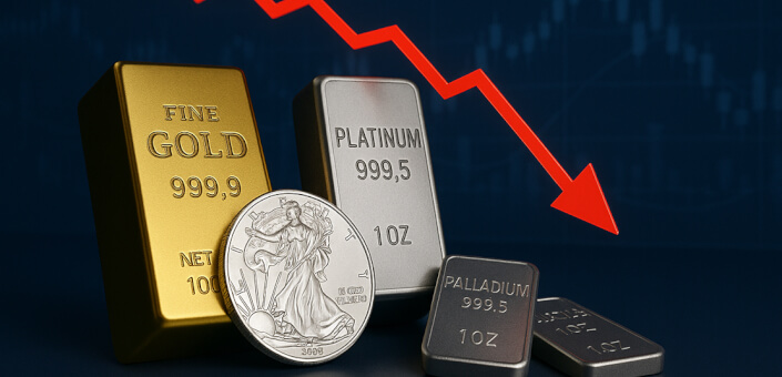 ЦБ РФ 05.12.2025: Стоимость драгоценных металлов снижается — Палладий подешевел на 1,53%